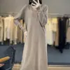 Vestido Longo Bordado Vintage 2026 Outono e Inverno Novo Estilo 100% Lã Decote V Emagrecedor e Valoriza a Silhueta Base de Tricô Vestido Longo para Mulheres