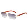 Gafas de Sol Cuadradas Sin Marco con Borde Cortado tipo Cuerno Europeas y Americanas de Moda para Hombres Gafas de Sol Personalizadas con Grano de Madera para Mujeres