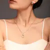 Xinyixin joyería estilo ins anillo doble pequeño con incrustaciones de diamante y circón collar redondo pequeño pulsera acero inoxidable chapado en oro de 18k conjunto