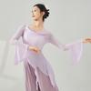 Ropa de Danza Clásica para Adultos, Top de Manga Larga de Malla de Mariposa con Cuello Oscilante de Hada para Mujer, Ropa de Práctica de Danza Moderna China