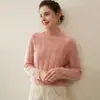 Suéter de cachemira 100% pura de peso pesado, de tres capas, con cuello medio alto engrosado, para mujer, con mangas raglán, capa base de cachemira
