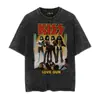 Nueva Estación Independiente Camiseta de Hombre Kiss de Alta Calidad Viva en el 77 Banda de Rock Algodón Lavado Antiguo