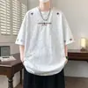 Camiseta casual de cuello redondo y manga corta estilo Hong Kong para hombre, nuevo modelo de verano para adolescentes, transpirable, holgada, talla grande, top de media manga moderno