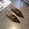 Salto Alto Doce Laço de Fada Primavera/Verão 2025 Novo Sexy Bico Fino Salto Fino Raso Mules