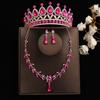 Tiara Coroa de Noiva Vermelho Rosa Vestido de Casamento Principal Branco Acessórios de Cabelo para Aniversário Conjunto de Três Peças de Colar e Brincos de Luxo Coreanos para Casamento