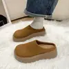 Meias-calçados Baotou de Solado Grosso para Uso Externo Feminino Meia-Cobertura Sapatos Birkenstock Outono 2025 Novos Meias-calçados Birkenstock Femininos com Forro de Lã