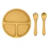 Nuevo Plato de Cena para Niños Más Vendido Plato Integrado con Ventosa Plato para Niños con Compartimentos Plato para Comer Bebé Plato de Cena para Bebé de Silicona