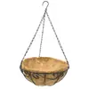 Cesta de Hierro de Palmera de Coco con Flores Artificiales y Cadena de Hierro con Gancho, Cesta Colgante Opcional para Decoración de Interiores y Exteriores, Cesta de Flores Colgante