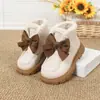 Botas de cuero suaves con lazo para niña, nueva colección otoño/invierno 2026, botas de princesa modernas y versátiles, forradas de felpa para abrigar
