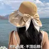 Sombrero de Pescador Negro de Goma con Lazo, Estilo Coreano para Primavera y Verano, con Ala Ancha para Cubrir la Cara, Sombrero de Protección Solar para Vacaciones en la Playa para Mujeres