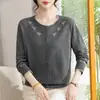 Moda Mamãe Outono Cardigã de Tricô Top de Gola Redonda Novo Estilo 2026 Mulheres de Meia-Idade e Idosas Outono/Inverno Manga Longa