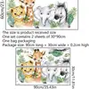 Adesivos de parede de animais da selva em aquarela, com girafas, leopardos e grandes folhas verdes tropicais, adesivos de parede autoadesivos para decoração de fundo de corredor