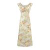 Vestido Estilo Francés Suave Cuello en V con Volantes y Cordones Estampado Verano Nuevo Estilo Cintura Adelgazante Look Largo Medio Vestido de Vacaciones