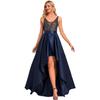 Vestido de festa linha A decote V profundo Comércio Exterior Europeu e Americano frente curto costas longo cintura alta ombro duplo anfitriã vestido de exame de arte saia longa
