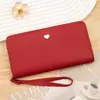 Bolsa de mão transfronteiriça, em estoque, estilo longo, com textura de padrão lichia, carteira feminina com design de coração, simples e minimalista, grande capacidade, e múltiplos compartimentos para cartões, perfeita como porta-moedas de mão