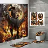 Set de Cortina de Ducha Divertida Transfronteriza de TikTok: Gato Montando Tiburón/Dinosaurio Impresión Digital Cortina de Ducha Impermeable Juego de Cuatro Piezas