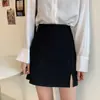 Nueva Falda Mini Bodycon Gris Oscuro de Temperamento para Mujer Falda de Línea A Anti-Exposición Verano Cintura Alta Adelgazante Media Falda