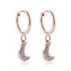 2023 nuevos pendientes de luna de circonita personalizados, pendientes de acero de titanio, pendientes de oro rosa con incrustaciones de diamantes de moda europea y americana para mujer, fáciles de abrochar