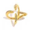 Diseño de Nicho Ins Europeo y Americano Joyería de Lujo de Gama Alta Acero Inoxidable Chapado en Oro de 18 Quilates Anillo Abierto de Cuatro Garras con Diamante para Mujer