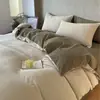 Juego de ropa de cama a rayas de cuatro piezas 100% algodón, Clase A, estilo simple, funda de edredón, sábana plana, sábana ajustable, algodón puro de 60 hilos, algodón lavado
