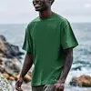 [Camiseta de Algodón Talla Europea] Camiseta Lisa de Algodón Puro para Hombres y Mujeres, Casual 180g Holgada Color Sólido Verde Militar Claro