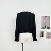 Blusa de algodón Tencel con cuello de encaje negro francés, camisa versátil de manga larga ligera y dulce para principios de otoño