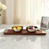 Bandeja Moderna de Madera Maciza de Tres Recipientes Plato de Fruta Decoración Hotel Restaurante Bocadillo Recipiente para Frutos Secos Habitación Modelo Mesa de Café Mesa de Comedor Adorno