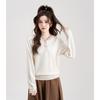 Camiseta de punto básica estilo universitario para mujer, Otoño e Invierno, Top interior 2024 Nuevo, Empalme de encaje, Bordado, Suéter muy bonito
