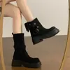 Botas Finas Confortáveis, Botas de Cano Médio para Mulheres, Nova Moda Outono e Inverno 2025 Estilo Retro Versátil Botas Martin com Solado Plano