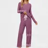 Comercio exterior europeo y americano ropa de mujer transfronteriza, bestseller de Amazon, conjunto de pantalones de manga larga con cuello redondo acanalado cepillado