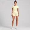 Conjunto de roupa esportiva transfronteiriça, camiseta de manga curta slim fit de secagem rápida, top casual para corrida ao ar livre, deslocamento e yoga para mulheres