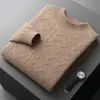 Nuevo Suéter de Cachemir Jacquard de Cuello Alto Medio para Hombre Otoño e Invierno 2026 de Manga Larga Engrosado Cálido Jersey de Punto de Cachemir