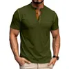 Ropa de hombre transfronteriza Camiseta con cuello Henry Amazon Estilo nuevo europeo y americano Costura de contraste Manga corta Casual Holgado Pulóver Cuello redondo Top