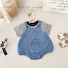 Conjunto Romper Jeans para Recém-Nascido Dianxi 2026 Verão Novo Macacão de Alça para Bebê Conjunto de Duas Peças com Manga Curta