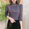Top Base Bordado Industria Pesada Estampado Otoño e Invierno para Mujer Estilo Occidental Cómodo Estilo Coreano Elegante Ajustado Femenino Camisa Ropa de Mujer
