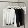 Camiseta Manga Longa Grossa Costura Traseira Macia e Pegajosa para Mulheres Outono 2026 Gola Redonda Cor Sólida Básica Casual Camisa Base para o Dia a Dia