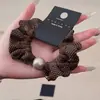 Goma de pelo de satén azul con lunares florales para mujer, Sujetador de moño de alta gama, Accesorio para coleta baja