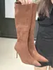 Botas Largas de Tacón Alto Ajustadas de Ante para Mujer Estilo Hong Kong Maillard, Botas Ajustadas Elásticas, Versátiles