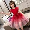 Ropa de Verano para Niñas Estilo Nuevo 2026 Vestido Elegante con Gradiente de Cielo Estrellado de Manga Corta Vestido de Princesa Falda de Gasa Abullonada Falda para Niños