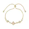 Joyería de Mano Personalizada para Mujer con Baño de Oro Real y Circonita, Pulsera Ajustable Deslizante Geométrica de Cubo de Azúcar con Piedra Ojo de Gato de Alta Gama
