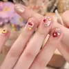 Manicura de Flores Suaves Tridimensionales Coloridas Verano Gama Alta Blanqueadora Versátil Para Estudiantes Uñas Postizas Usables
