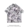 Camisa Havaiana Manga Curta Masculina Verão Retrô Japonês Casual Harajuku Estilo Hong Kong Estampa Completa Camisa Cardigã de Cinco Pontos