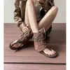 Sandalias de Tira en T Estilo Retro, Nuevo Estilo Primavera/Verano, Botas de Plataforma Estilo Wasteland, Botines Romanos Planos de Hebilla Metálica de Moda