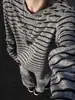 Camiseta de malha básica casual de manga comprida com listras, corte solto, estilo coreano, emagrecedora, versátil, para moda masculina de outono, gola redonda, suéter