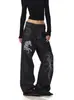 2026 Marca Americana Tendência Retrô Estampa Cavalo de Guerra Calça Jeans Street Hipster Tendência Perna Larga Comprimento Total Calça Jeans