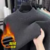 Suéter cruzado de punto de visón con cuello alto para hombre, forrado de polar y engrosado, nuevo tejido de punto de color liso casual de invierno para capa interior
