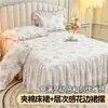 Faldón de Cama Acolchado Estilo Princesa de Algodón Puro Estilo Francés con Volantes, Cubierta de Cama Antideslizante de Encaje de una Pieza, Individual