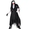 Fantasia de Freira Sacerdote Sangrenta de Terror para Adultos Halloween Cosplay Missionário Vestido Longo Fantasia de Performance de Freira Zumbi