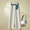 Pantalones cropped de pierna ancha con cordones de encaje retro francés hechos a medida para mujer, nuevo estilo de otoño, cintura elástica en la espalda, adelgazantes y con caída, versátiles