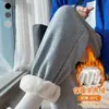Calça de Moletom de Lã de Cordeiro para Mulheres, Novo Estilo Outono e Inverno 2026, Calça Casual de Algodão para Roupa Externa, Tamanho Petite, Calça Jogger de Lã Cinza